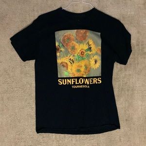 Black shirt with sunflowers